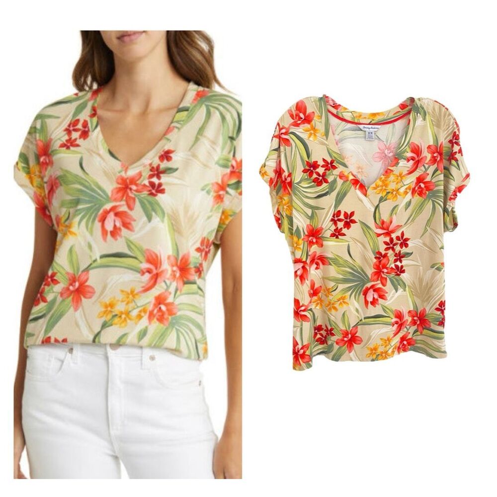 Tommy Bahama Kauai Calli Cove Stretch Cotton Blend Top in Travertine Sz M